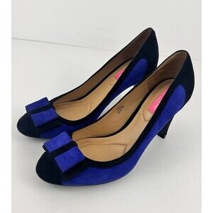 Isaac Mizrahi Leah Suede Pumps Black Cobalt Blue Bow Round Toe Heels Size 8